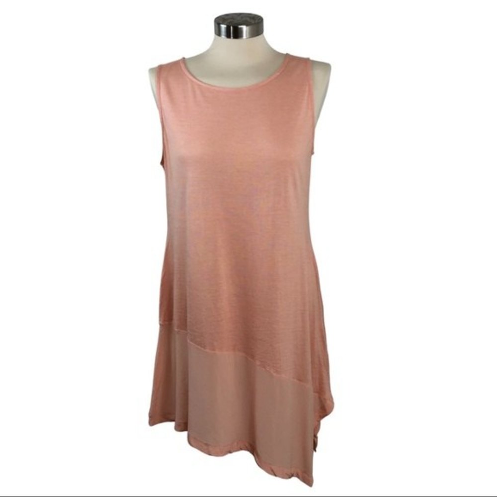 Eileen Fisher Asymmetrical Contrast Hem Tunic Tank Color Peach Size S